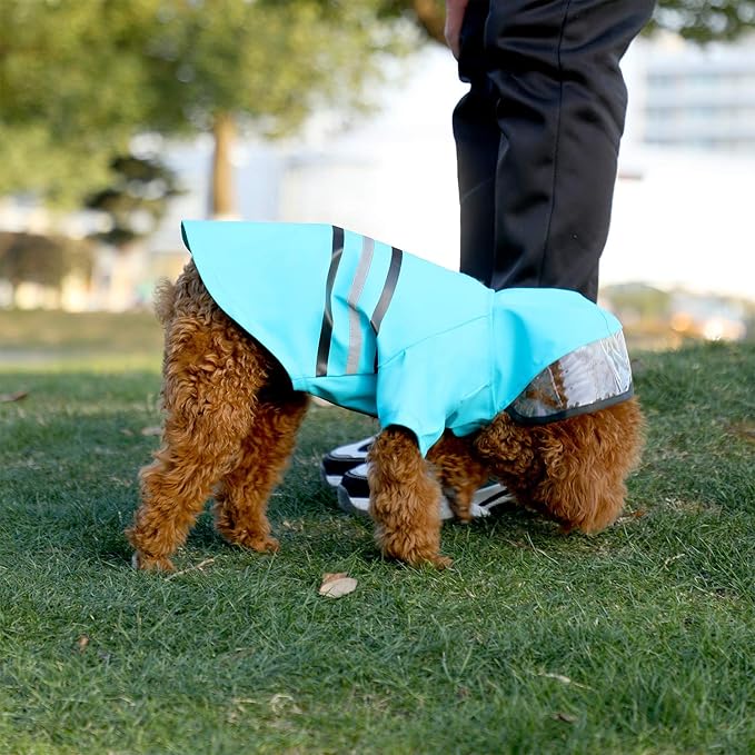 Wizland Reflective Dog Raincoat Dog Rain Jacket with Hood Lightweight Waterproof Rain Coat for Puppies (Blue L)