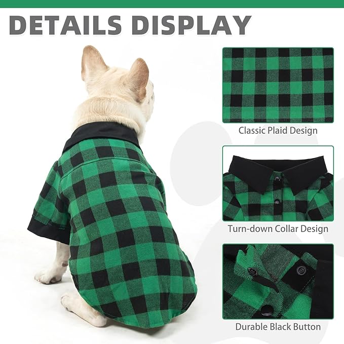 KOOLTAIL Dog Shirt, Christmas Green Plaid Pet Shirts, Black Clash Cute Dog Apparel Clothes Suitable for All Seasons, Comfortable Dogs T-Shirt for Small Medium Large Dogs Cats, Pet Outfit Costume, L