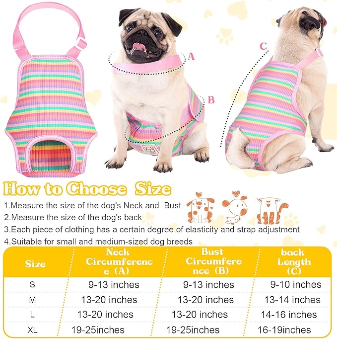 Nuanchu 3 Pcs Female Dog Diaper Sanitary Panties with Adjustable Suspender, Washable Reusable Doggie Diapers for Small Medium Large Dog in Heat Period Menstrual Pet Cats Ducks(Rainbow Pattern,L)