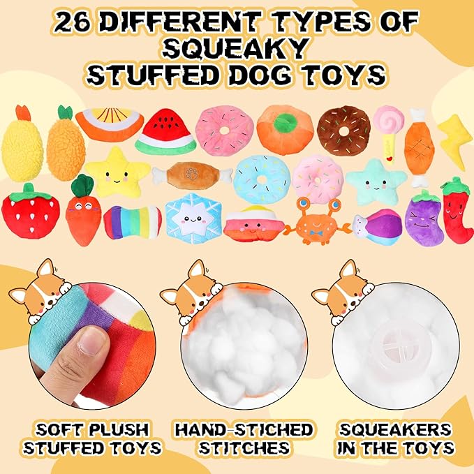 Syhood 60 Pcs Squeaky Dog Toys Bulk Stuffed Plush Chew Toys Puppy Teething Rope Cute Spiky Chew Ball for Small Dog Pet Teething Gift(Cute Style)