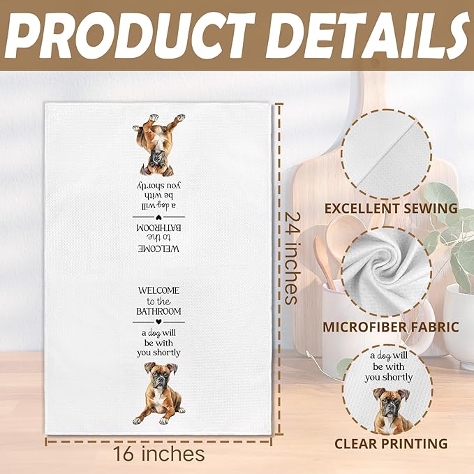 Funny Boxer Dog Hand Towels, Boxer Gifts for Women Hand Towel, A Dog Will Be with You Shortly Decorative Towels Bath Towel for Bathroom, Funny BoxerDog Bathroom Decor, 16x24in