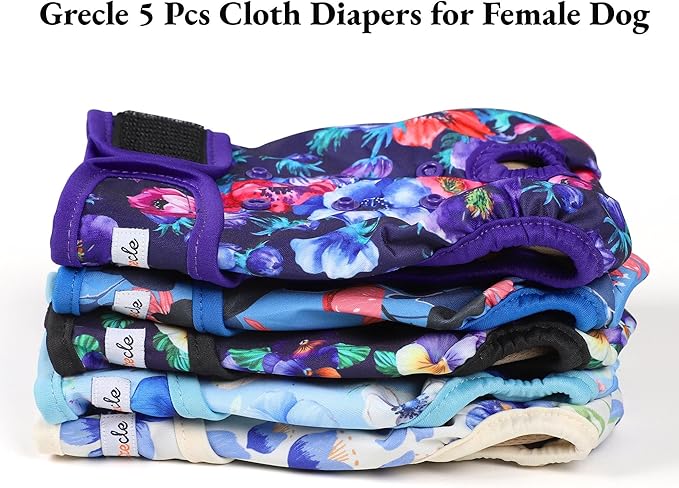 Washable Female Dog Diapers (5 Pack) - Doggie Reusable Small Medium Large Dog Diapers for Doggy Puppy Female in Period - Highly Absorbent Dog Heat Panties,S Plus,Rose