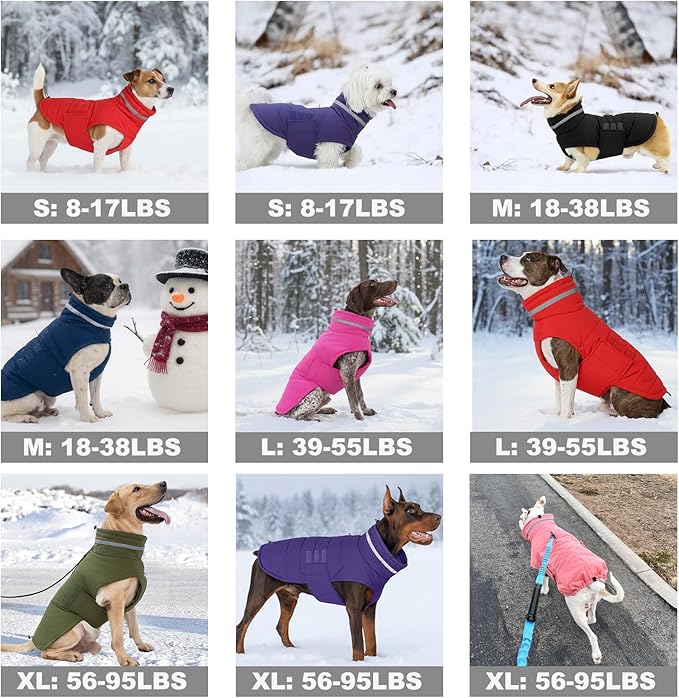 Mklhgty Waterproof Dog Coat for Large Dogs, Warm Dog Winter Jacket, Reflective Windproof Turtleneck Coats with Adjustable Hook & Loop - Purple - XL