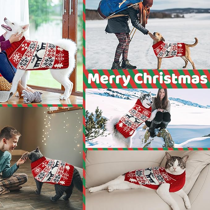 Christmas Dog Sweaters for Small Medium Large Dogs and Cats,Pet Soft Warm Holiday Outfit Girl & Boy,Pup Winter Clothes Turtleneck Double Knitting Collar for Outdoors Playing (Deer XXS)