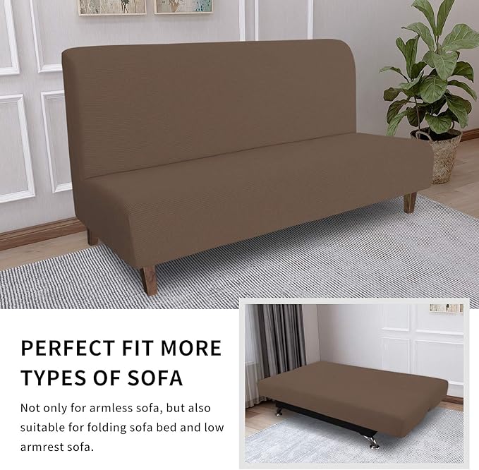 Easy-Going 100% Waterproof Futon Cover, Dual Waterproof Couch Cover for Futon, Stretch Jacquard Sofa Cover, Leakproof Furniture Protector for Kids, Pets, Dog and Cat (Medium, Brown)