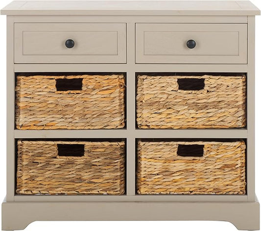 SAFAVIEH Home Collection Herman Vintage Grey 6-Drawer Wicker Basket Storage Unit, Fully Assembled (AMH5702A)