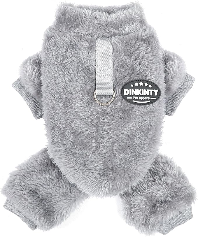 Fleece Dog Pajamas Winter Warm Dog Sweater for Small Dogs Thermal Soft Puppy Pjs Coat Stretchy Jumpsuit Doggie Pet Clothes Outfits Cat Apparel (Grey, Small)