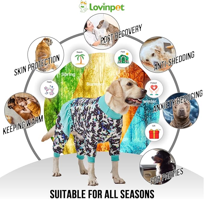 LovinPet Large Giant Dog Pajamas, Post Surgery Recovery Shirt for Large Dogs, Unicorns in Space Black Print, Lightweight Big Dogs Pullover, Full Coverage Breed Dog Jammies, Pet PJ's, XL