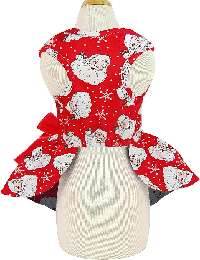 Christmas Santa Claus Dog Dress, Festive Holiday Pet Skirt Outfit with Snowflake Design for Small and Medium Dogs