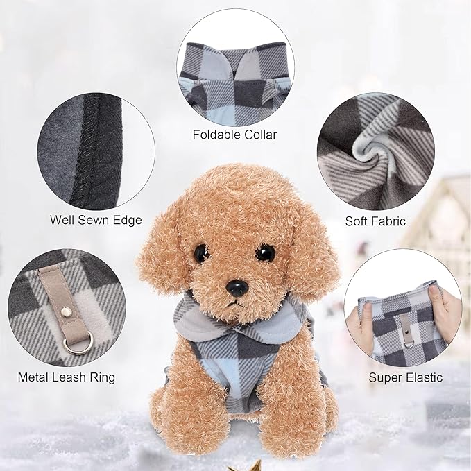 Rbenxia 4 Pieces Buffalo Plaid Dog Sweaters with Leash Ring Soft Fleece Vest Warm Dogs Pullover Jacket Dogs Clothes Winter Dog Outfits for Small Puppy Cat Pets (X-Small)