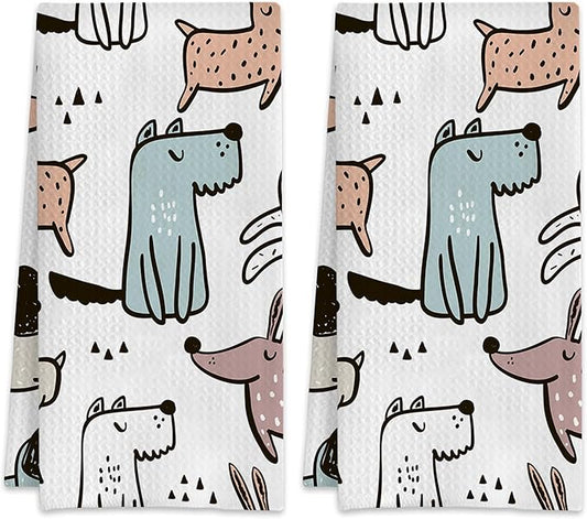 Cute Dogs Dog Hand Towels,Set of 2 Absorbent Bath Towel Kitchen Dish Towel Home Gym Hotel Bathroom Decor,16x24 Inches