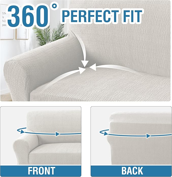 H.VERSAILTEX Jacquard Sofa Cover 1 Piece Stretch Sofa Slipcovers Non Slip Sofa Cover with Elastic Bottom Washable Furniture Protector for Kids, Pets Crizzle Pattern(Sofa, Pale Oak)