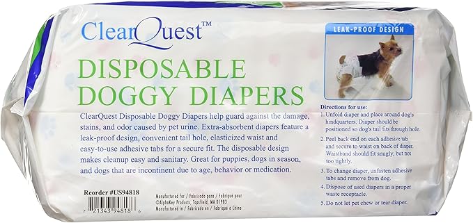 ClearQuest Disposable Doggy Diapers, Super Absorbent Leak-Proof Pet Diapers