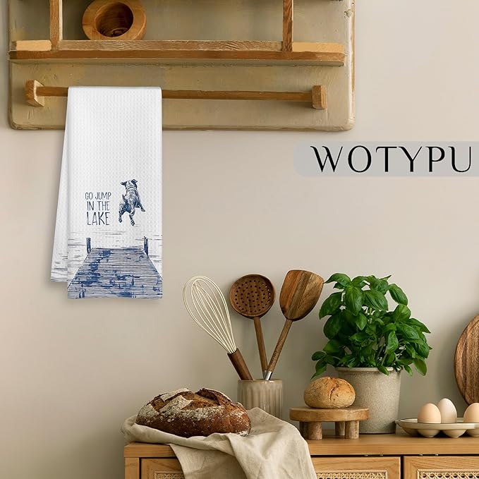 Lake House Decor Kitchen Towels, Funny Lake Pug Nautical Gift Dish Tea Towel for Kitchen Decor, Pug Lover Gifts Hand Towels for Bathroom Decor, 16x24 Inch