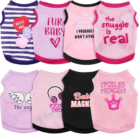 Reginary 8 Pieces Dog Shirts Girl Small Dog Clothes for Chihuahuas Yorkies Female Puppy Shirts Printed Pet Outfit Cute Breathable Soft Valentine's Day Doggie Cat Lovers Gift(Vivid Pattern,X-Small)
