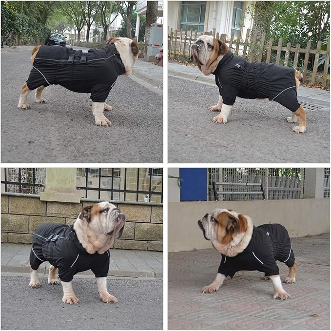 Lovelonglong Waterproof Dog Raincoat – 4-Leg Full Body Dog Rain Suit with Reflective Strips & Leash Opening, Outdoor Dog Jacket for Rainy Weather
