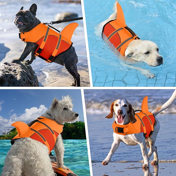 Doglay Shark Ripstop Dog Life Vests for Swimming Boating with High Buoyancy and Rescue Handle, Adjustable Pet Flotation Vest for Small to Large Dogs