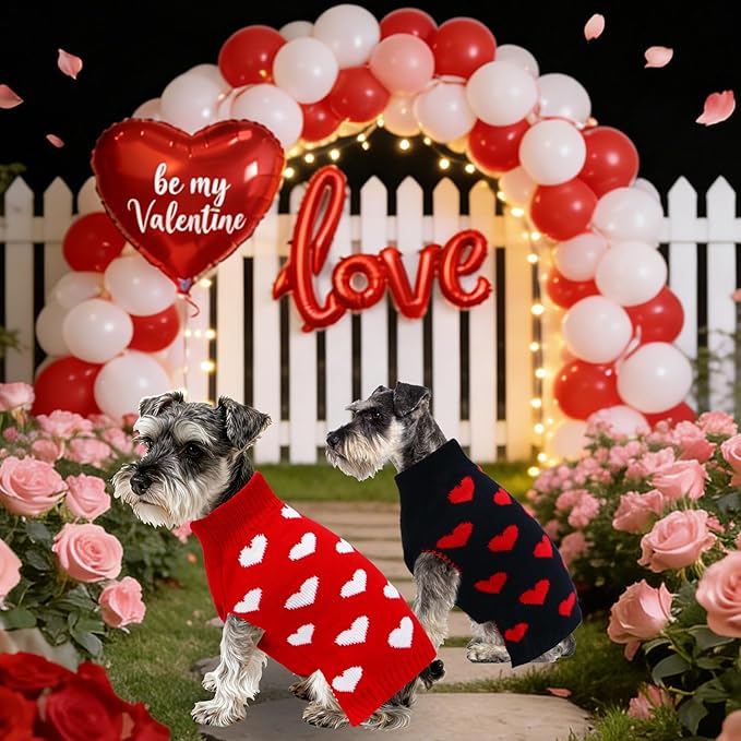 2 Pack Valentines Dog Sweater, Knit Pet Small Dog Sweater Holiday Valentine’s Day Outfit Clothes for Small Medium Large Dogs Pets (Red & Black, Large)