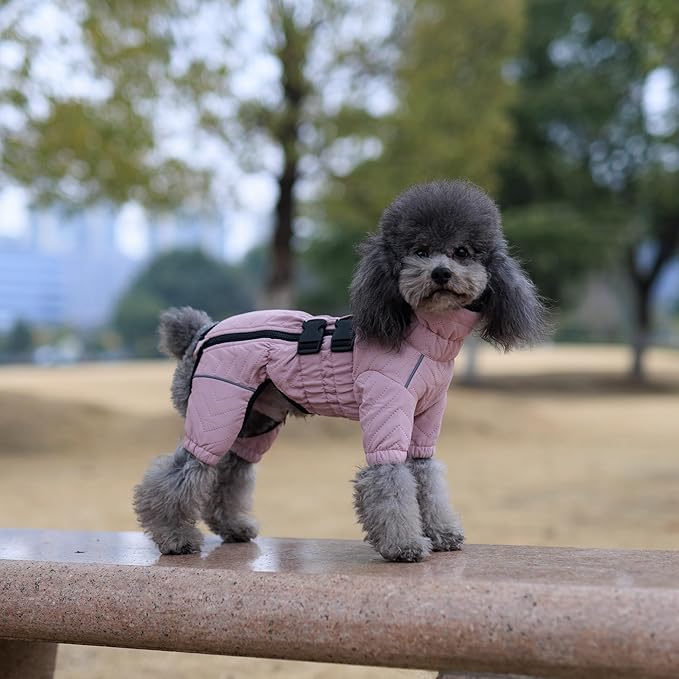 Warm Dog Coat Double Layers Dog Vest, 4 Legs Covered Windproof Waterproof Reflective Warm Dog Vest Outdoor Skating Dog Costume for Small Medium Large Dogs Lotus Pink XS
