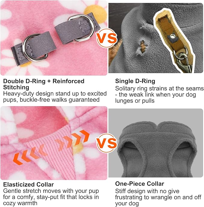 BEAUTYZOO Dog Fleece Vest Sweater Winter Jacket for Small and Medium Dogs with D-Ring Leash Cold Weather Coat Hoodie for XS S M Dogs Boy or Girls,Pink Daisy XS