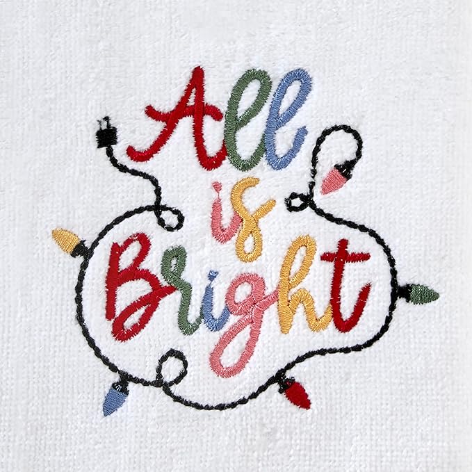 SKL Home Christmas/Winter All is Bright Hand Towel 2pc Set for Bath/Kitchen/Bar & Gift, Optic White