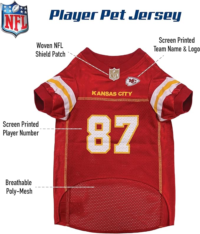 NFLPA Travis Kelce PET Jersey, NFL Dog Shirt, Size Small, Kansas City Chiefs Mesh Jersey for Dogs