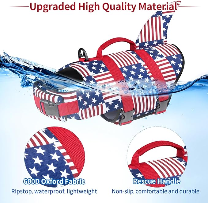 Malier Dog Life Jacket, Ripstop Dog Life Vest with High Buoyancy for Swimming Boating, High Visibility Shark Puupy Lifesaver for Small Medium Large Dogs (Plaid, Medium)