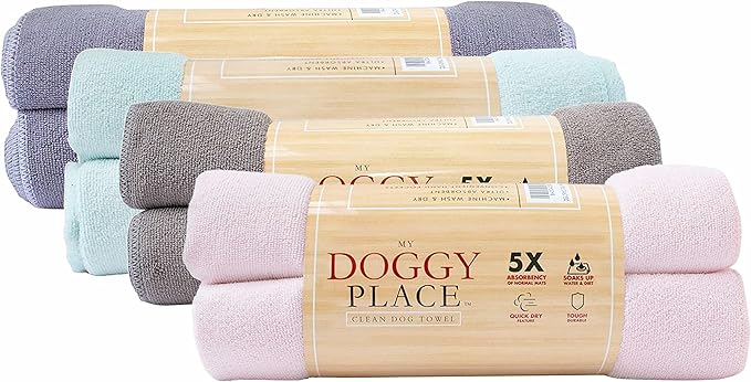 My Doggy Place - Super Absorbent Microfiber Towel - Dog Bathing Supplies - Microfiber Drying Towel - Washer Safe - Pink with Paw Print - 45 x 28 in - 1 Piece