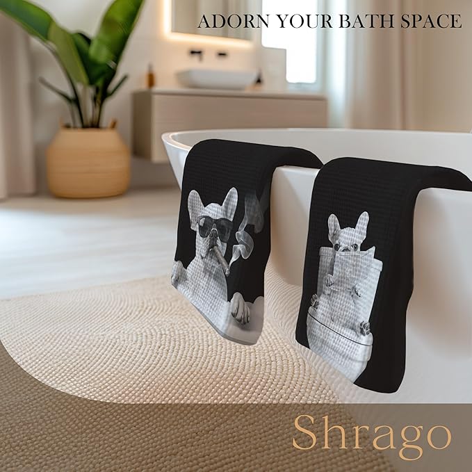 Funny French Bulldog Bathroom Hand Towels, Frenchie Gifts for Women Men, Dog Mom Dad Gifts Hand Towels for Bath Room Washroom, Dog Bathroom Decor, 16x24 Inch Set of 2