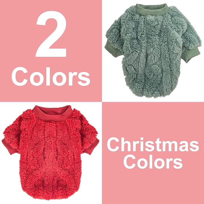 Dog Sweater, 2 Pack Dog Sweaters for Small Dogs or Cats, Girl or Boy, Warm Dog Clothes Shirt Coat for Winter Christmas (Green, Red, X-Small)