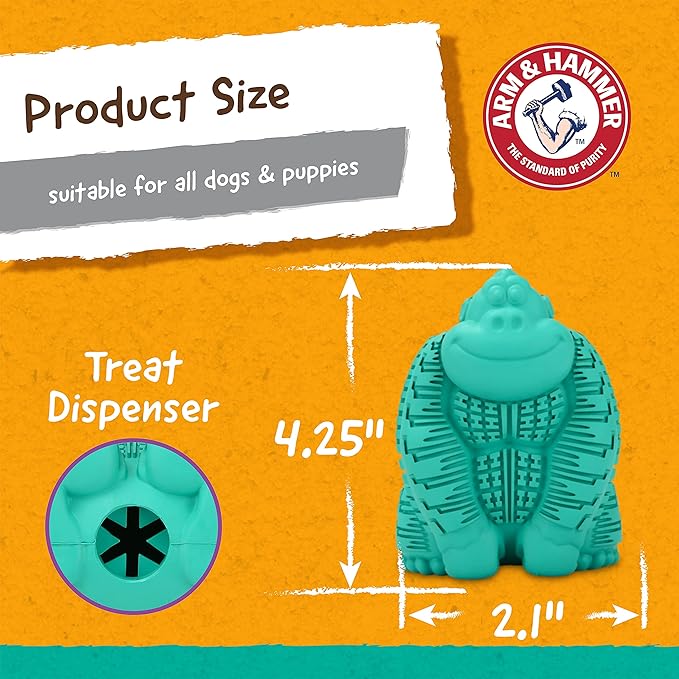 Arm & Hammer for Pets Super Treadz Gorilla Dental Chew Toy for Dogs - Dog Dental Chew Toys Reduce Plaque & Tartar Buildup Without Brushing - Safe for Dogs up to 35 Lbs