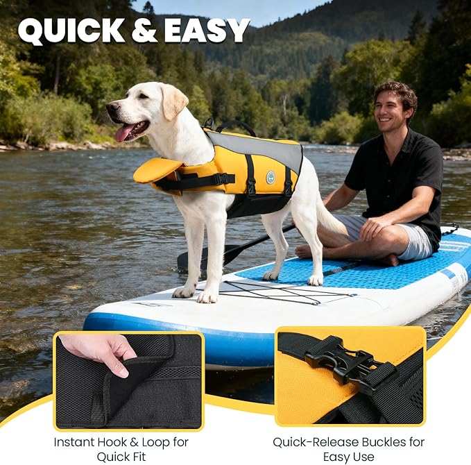 VIVAGLORY Front Float Dog Life Vest, Dog Life Jacket for Swimming & Boating, Swimming Vest with Chin Float & Handle, Ripstop & Buoyancy for Puppy Doggy, XS, Yellow