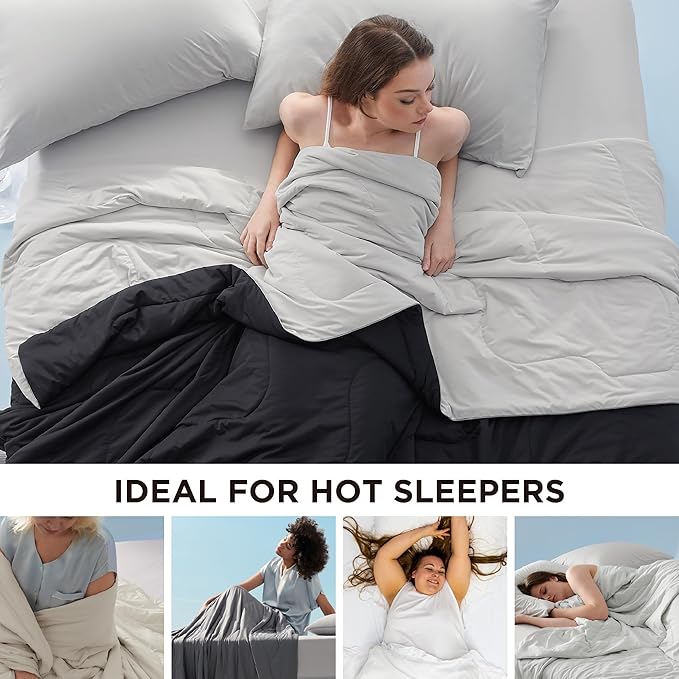 Bedsure Cooling Blankets for Hot Sleepers - Cooling Comforter, Cold and Lightweight Gift for Night Sweats, Full Size Ice Breathable Summer Blanket for Bed, Black and Grey, 80x90 Inches