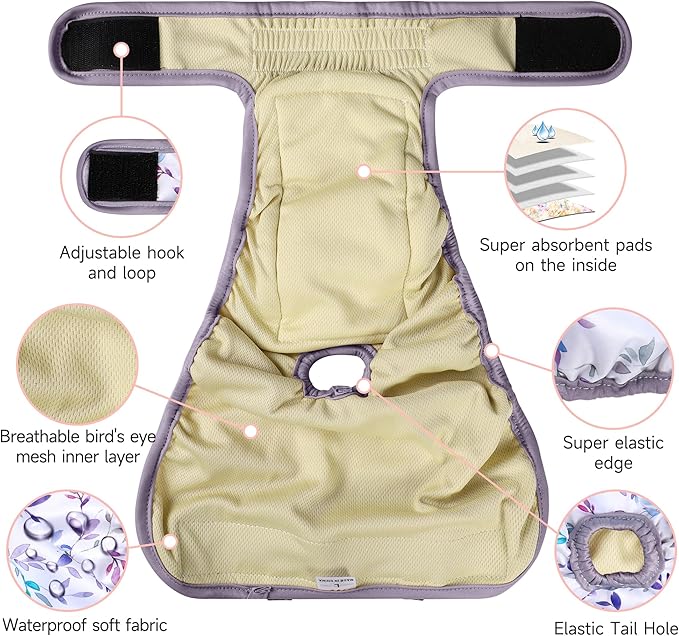 Washable Female Dog Diapers (4 Pack+1 Suspenders), Reusable Female Girl Doggy Doggie Puppy Wraps Panties Belly Band for Pet Heat Period Pooping Peeing Potty Training Incontinence Marking Heart Medium