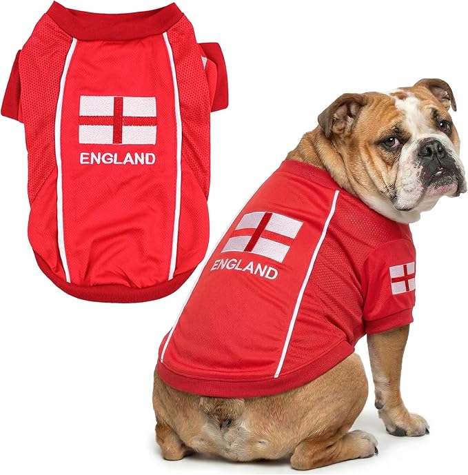 Parisian Pet Team England Dog Jersey - Breathable Mesh Puppy Football Jersey - Lightweight Stretch Sporty Dog Clothes - Summer Shirts for Large Dogs - Soccer Jersey for Dogs - Sportswear Pet Clothes