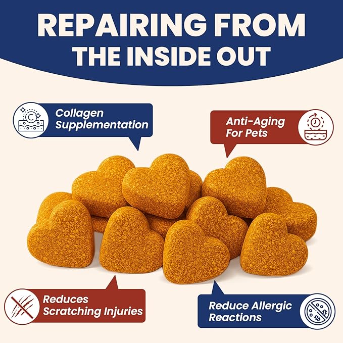 Pet Allergy Relief Chews 400PCs with Natural Collagen Drops Dual Formula for Itch Relief Skin Joint Health Coat Care Infused with Colostrum Probiotics Tasty Bites for All Dogs Cats Daily Consumption
