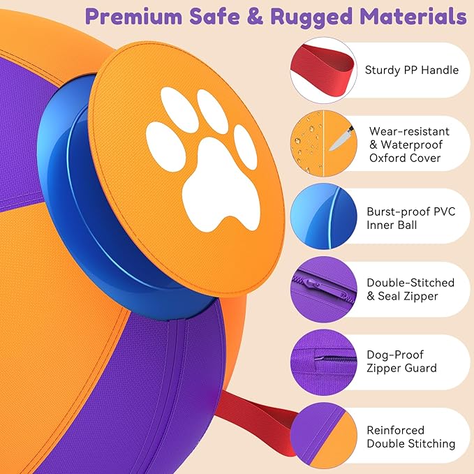 Pet Deluxe 18" Herding Ball for Large Dogs - Durable Interactive Herding Toy with Fast Pump in 60S & Carry Handles, for Australian Shepherd, Border Collie, Outdoor Training & Backyard Play
