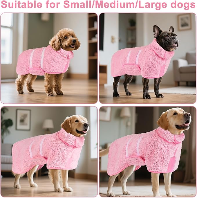 Bienbee Dog Bathrobe, Quick Drying Super Absorbent Dog Robes for After Bath, Warm Keeping Dogs Towel, Dogs Bath Supplies, Pink XL