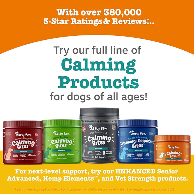 Zesty Paws Advanced Cognition Soft Chews for Dogs - with Omega 3 DHA, Ashwagandha & Alpha GPC - for Senior Dog Brain Health & Nervous System Support - Supplement for Calming & Relaxation - 90 Count