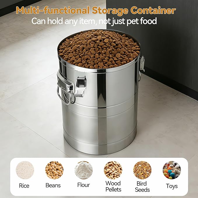 Newget 45 Lbs Stainless Steel Dog Food Storage Container, Large Airtight Pet Food Storage Bin with Lid to Keep Fresh, Metal Container with Scoop for Dog, Cat, Bird Seed, Rice, Grain & Kitchen Pantry