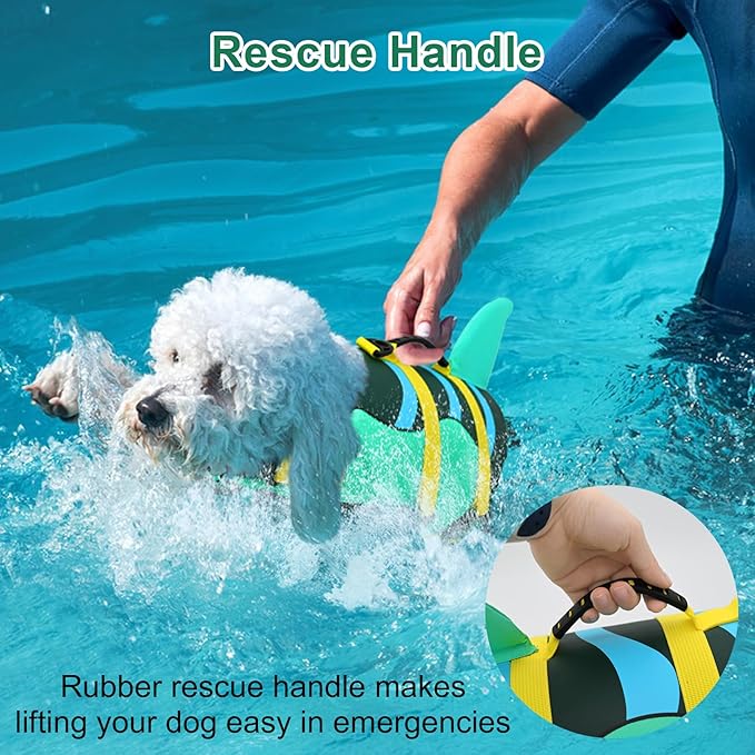 Fragralley Shark Dog Life Jacket, High Buoyancy with Tear-Resistant Nylon, Dog Float Vest for Swimming and Boating, Pet Life Preserver for Small Medium Large Dogs (PFD)