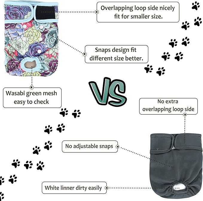 Washable Female Dog Diapers - Premium Reusable Diapers for Doggie in Heat - Highly Absorbent Dog Diapers Female for Pet Incontinence with Adjustable Snaps (Succulents, XL)