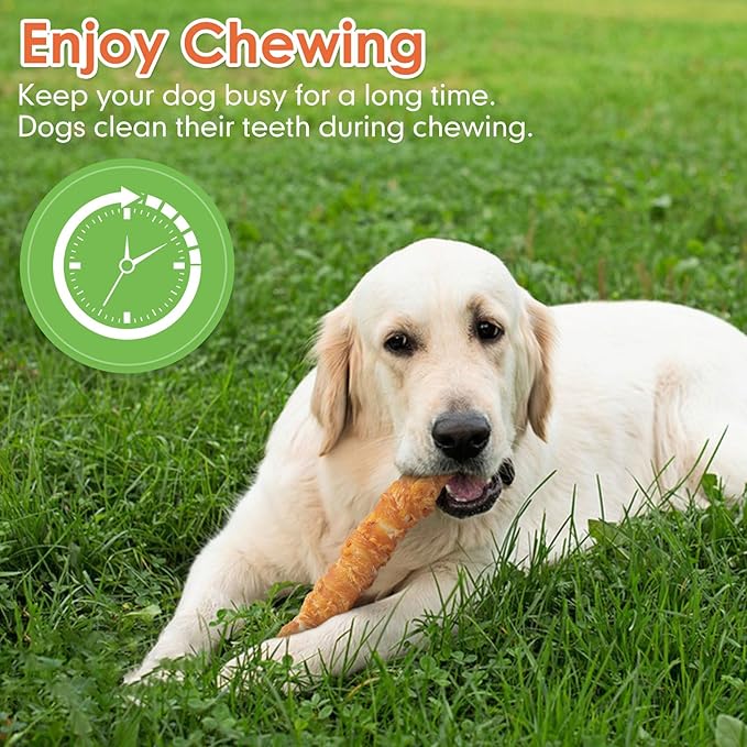 MON2SUN Dog Treats, 9 Inch Chicken Wrapped Rawhide Rolls Snacks, Teeth Cleaning and Long Lasting Chews for Medium and Large Dogs, 23.28oz (6 Count-Pack of 2)