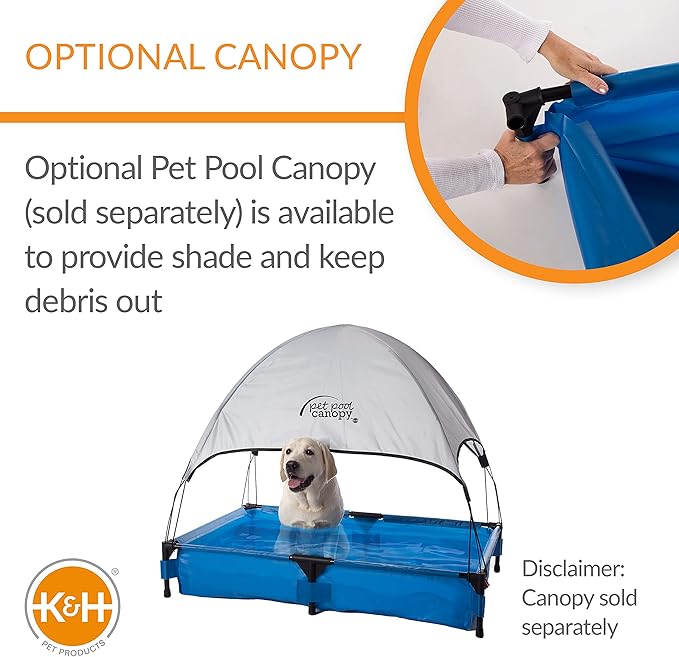 K&H Pet Products Portable Dog Pool & Pet Bath for Dogs and Puppies, Swimming Pool for Large Pets, Heavy Duty Liner with Metal Frame, Easy Drain Plug, Foldable - Extra-Large 50 X 32 X 9in Chill Blue