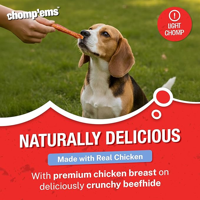 Chomp'ems Chicken Skewers, 8 oz - All Natural Rawhide Wrapped with Premium Chicken Breast - Healthy, Protein Rich Treats for Dogs - Dog Chews