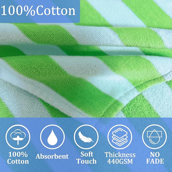 VOOVA & MOVAS Toddler Hooded Bath Towels 0-3T, 25''X40, Soft | Thick | 100% Cotton | Absorbent Towel Wrap for Baby, Perfect for Beach, Pool, Bath, Swimming,Green Stripe