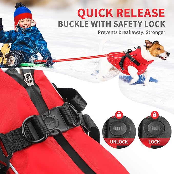 Dog Winter Coat Reflective Water-Resistant Jacket, Fleece Lined Windproof Puppy Coat with Back Zipper & D-Ring, Cold Weather Dog Coats for Small Medium Dogs (M, Red)