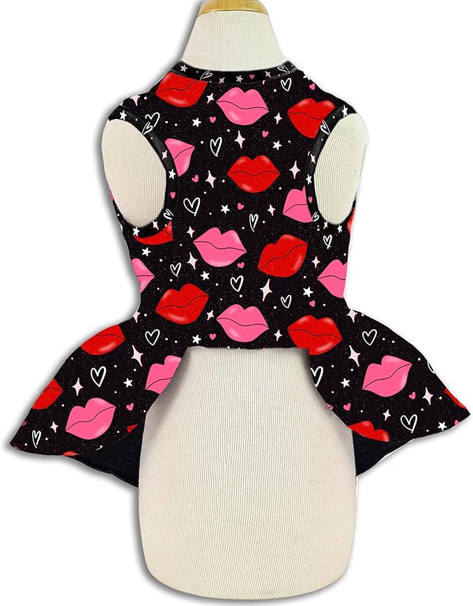 Valentine’s Day Dog Dress Cute Heart Pattern Puppy Skirt Adjustable Pet Outfit for Small & Medium Dogs Holiday Party Costume for Dogs