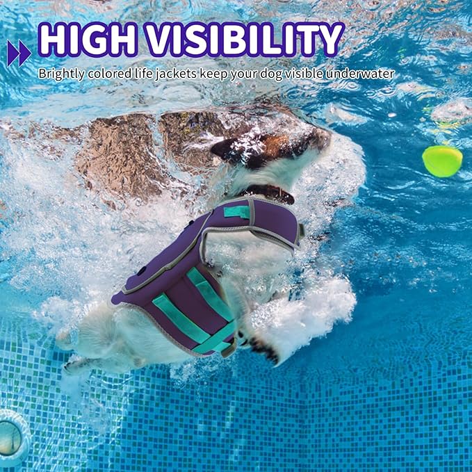 High Buoyancy Life Jacket for Dogs, Dog Life Vest for Swimming Adjustable Reflective Dog Floating Vest, Good Visibility Pet Life Preserver with Rescue Handle for Medium Dogs (Purple, M)