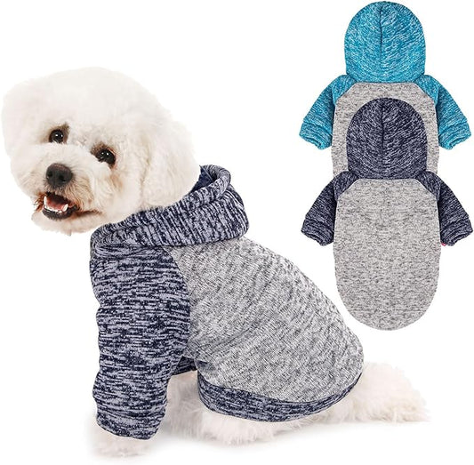 Dog Sweater, Dog Sweaters for Small Dogs, 2, 3 Pack Warm Soft Pet Clothes for Puppy, Medium Large Cat, Dogs Girl or Boy, Dog Shirt for Winter Christmas (Hoodie Grey,Navy+Grey,Blue, XX-Small)